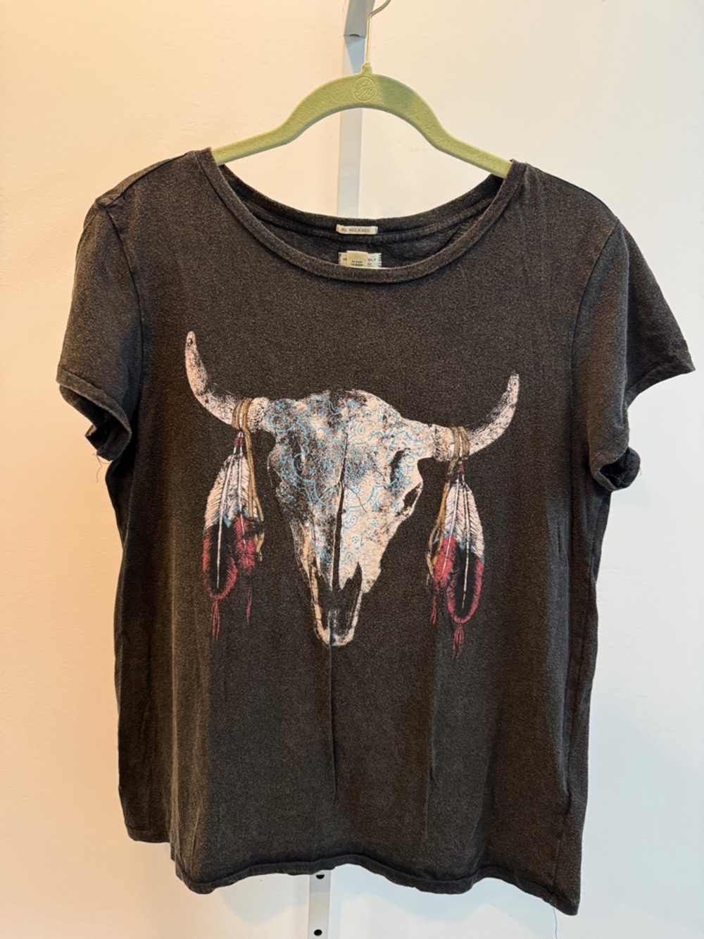 Vintage Denim & Supply Ralph Lauren Black Skull Feather Graphic Tee Size M